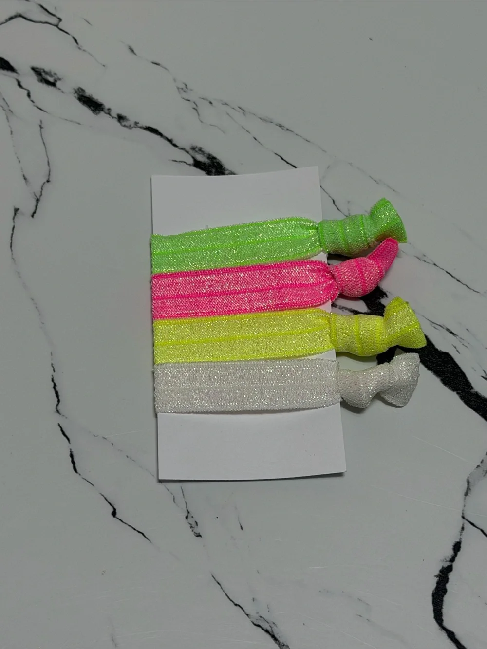 Handmade Elastic Hair Tie Set - Neon Green, Hot Pink, Neon Yellow & White